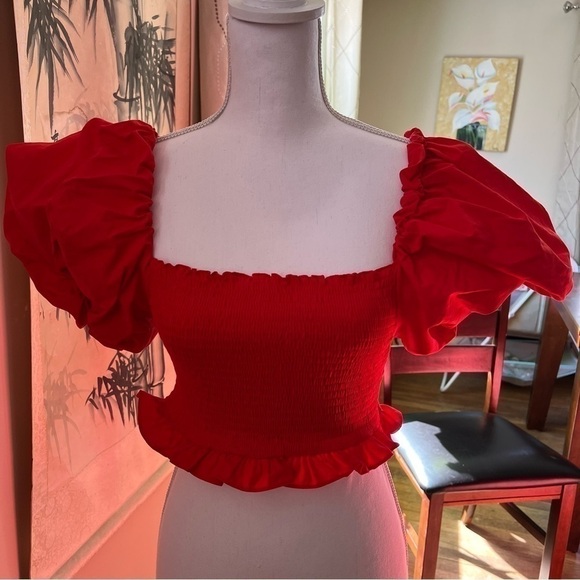 Zara TOP RUCHED BODICE WITH BALLOON SLEEVES (LARGE) - Picture 12 of 15